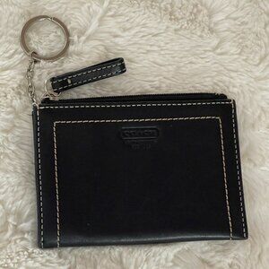 Coach Mini Skinny Case Key Ring Black Leather Zipper VTG Side Pocket